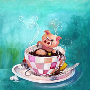 Cup of coffee with pig: Nice cup of muddling by Anne-Marie Somers
