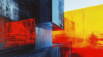Architectonische Kleurvlakken - Abstracte Ruimte in Rood en Geel van Eva Lee