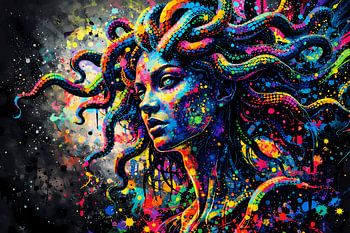 Abstrakte Medusa im Neon-Pop-Art-Stil – Mythologisches Porträt