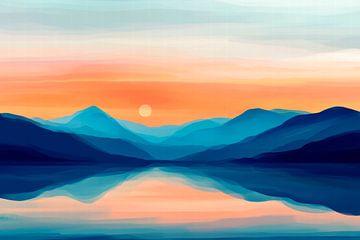 Berglandschap in het avondspel van licht van Poster Art Shop