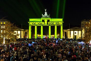 Brandenburg Gate with green Berlin lettering projection by Frank Herrmann