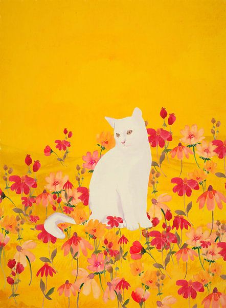 Cat In a Field of Flowers by ThingDesign 