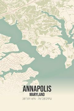 Vintage landkaart van Annapolis (Maryland), USA. van MijnStadsPoster