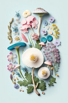 Collage de champignons et de fleurs | Art 4 sur Digitale Schilderijen