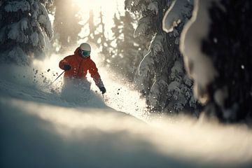 Ski avontuur in het besneeuwde bos van Poster Art Shop