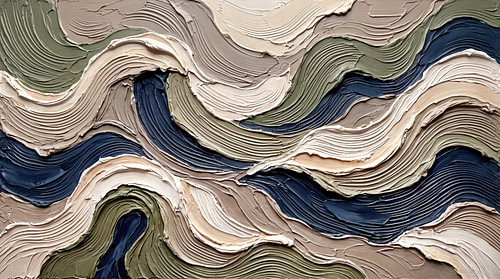 Impasto-reliëf – Oceaan stromingen in de Japandi-stijl