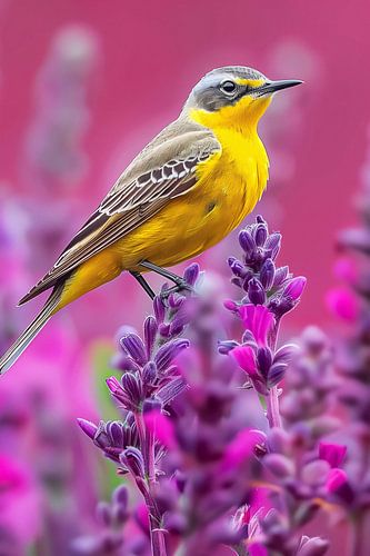 Gele kwikstaart op lavendelbloemen