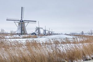 Molens werelderfgoed Kinderdijk in de sneeuw