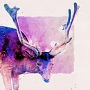 Portret van een hert (kunst, paars) van Art by Jeronimo thumbnail