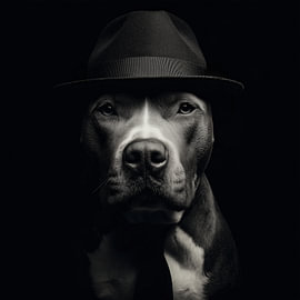 Pitbull met hoed portret van TheXclusive Art