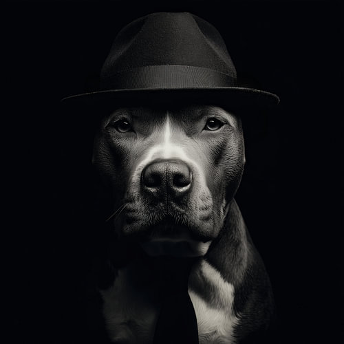 Pitbull met hoed portret