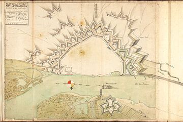 Oude kaart van Nijmegen van omstreeks 1702
