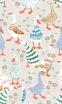 Colorful Patterned Geese by Annick