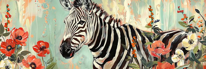 Zèbre avec fleurs par Poster Art Shop