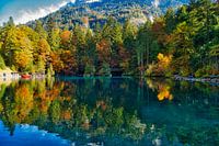 Blue lake in autumn dress