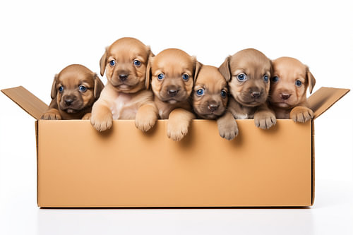 Puppies in boxes – Cute animal art on white