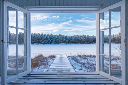 Winterlandschap door raam