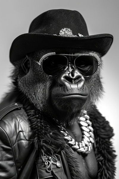 Portrait of a gorilla in leather jacket and sunglasses by Poster Art Shop