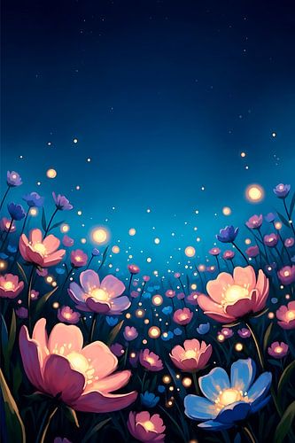 Glowing Wildflowers at Night