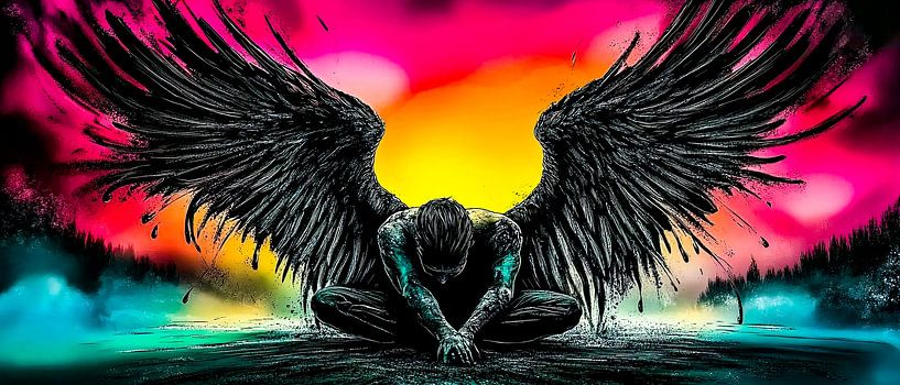 Fallen angel in neon light by Klaus Tesching - Art-AI