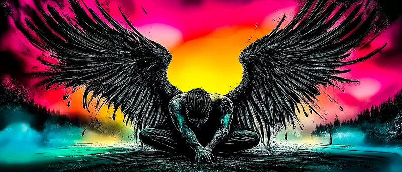 Fallen Angel Art Bird Gothic Surreal Dark Angel Art With Black Ravens