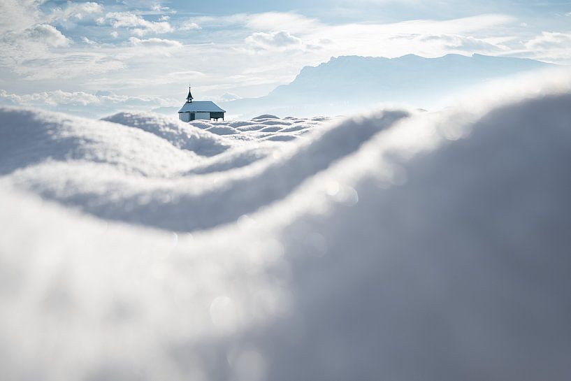 Rural chapel in the snow, Kapelle Spitz, Switzerland by José IJedema
