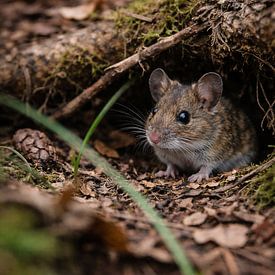 Wood mouse between moss and leaves by Christina Bauer Photos