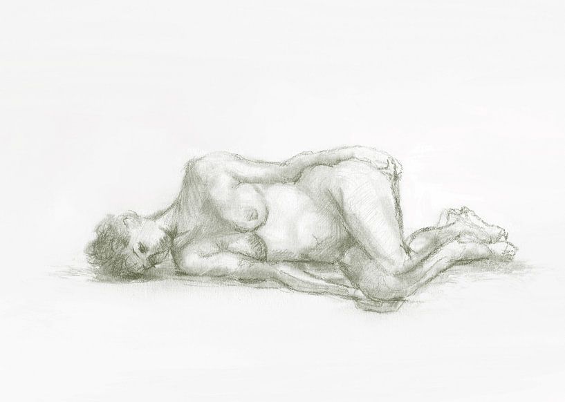 Esquisse femme nue allongée vert olive par Krista Kitsz Art