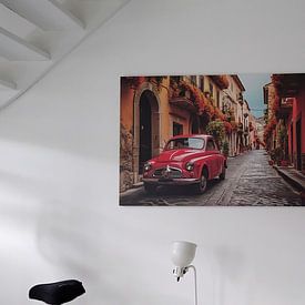 Klantfoto: Rode oude auto in een Italiaanse straat van Animaflora PicsStock, op canvas