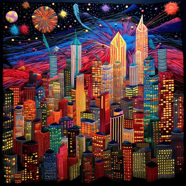 Borduurwerk naaldwerk skyline stad gedetailleerd kleurrijk van gm_designs