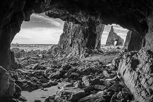 Playa de Campiechos in Zwart-Wit, Asturië, Spanje