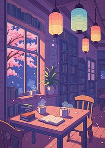 Anime Library Japan Lofi Style Cherry Blossom Sakura