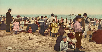Op het strand bij Coney Island (kleur)