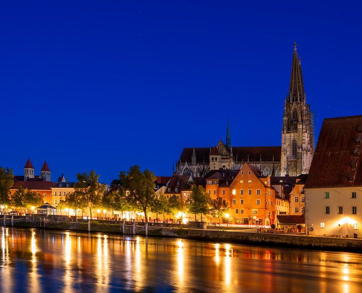 Danube bank in Regensburg at blue hour by ManfredFotos