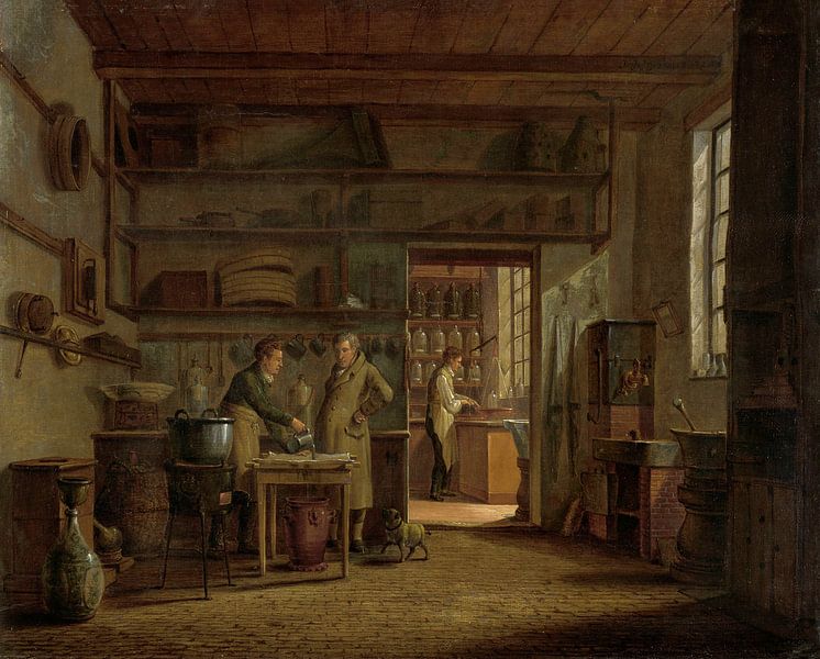 Das Innere des 'Stoockhuys' des Apothekers A d'Ailly, Johannes Jelgerhuis, 1818. von Marieke de Koning