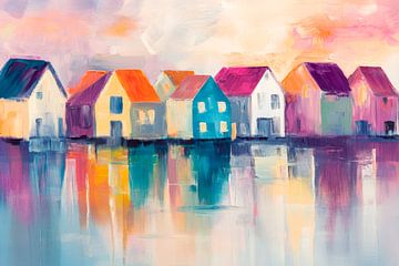Kleurrijke huizen aan het water van Poster Art Shop