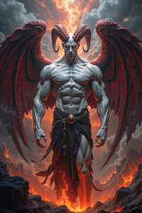 Dark Fantasy Wandbild: DRAKHARIS – Der weiße Dämon mit den blutroten Flügeln