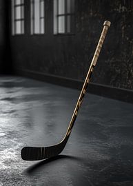 Ein professioneller Eishockeyschläger, der auf einem dunklen Betonboden steht von Morgan