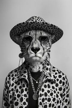 Stijlvolle cheetah met trendy hoed en zonnebril van Poster Art Shop