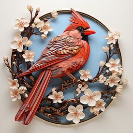 3d stijl rode vogel op een magnolia tak in de lente van Animaflora PicsStock