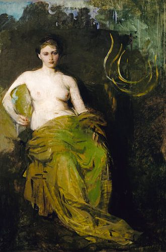 Zittende naakte vrouw. Half gedrapeerde figuur, Abbott Handerson Thayer