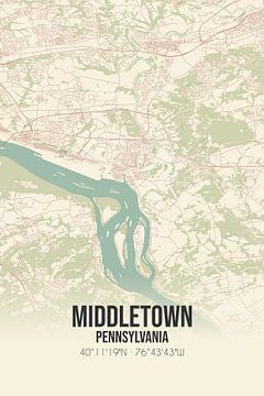 Vieille carte de Middletown (Pennsylvanie), USA. sur Rezona