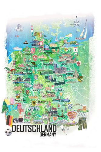 Allemagne Carte de voyage illustrée avec villes et points forts touristiques