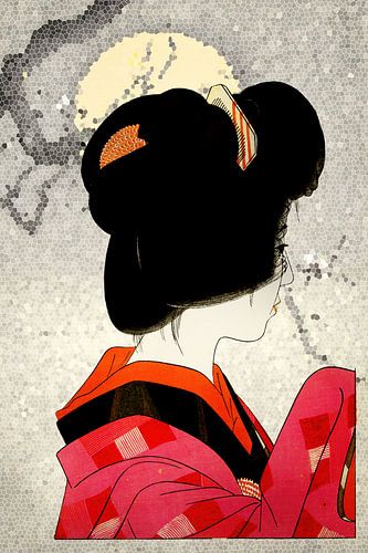 Geisha avec branche et soleil