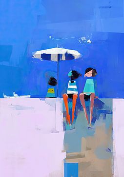 Abstract Schilderij van Kinderen bij Zee van ARTEO Schilderijen