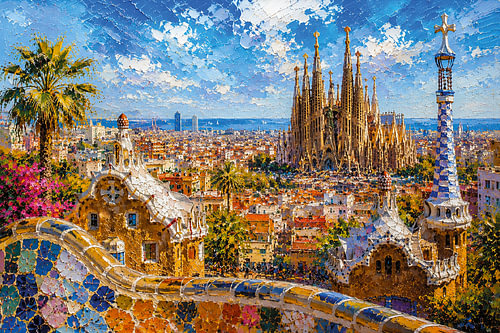 A painting of Barcelona – A beautiful city in Spain.