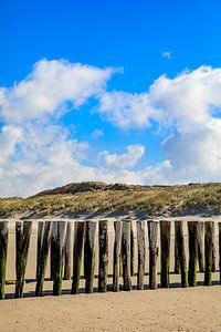 Strandpalen op een strand nabij Middelburg (Zeeland) van Laura V