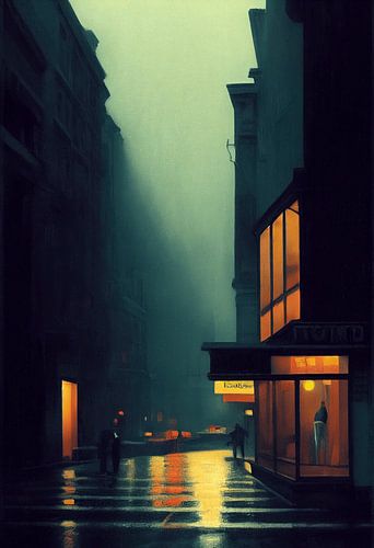 Abandoned street during a cold autumn night