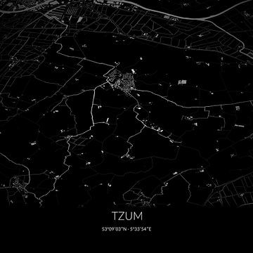 Black-and-white map of Tzum, Fryslan. by Rezona