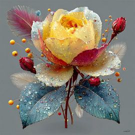 gelbe Blume mit Wasser und Zuckerguss von Gelissen Artworks